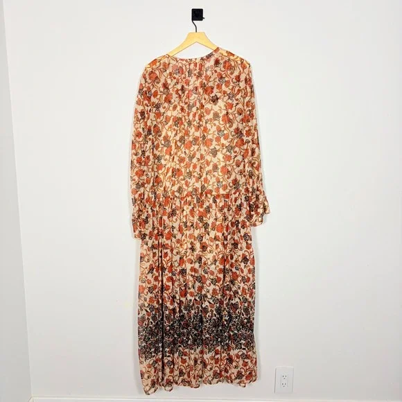 Free People See It Through Maxi Dress Cream Red Floral Boho Size Large - Picture 8 of 11